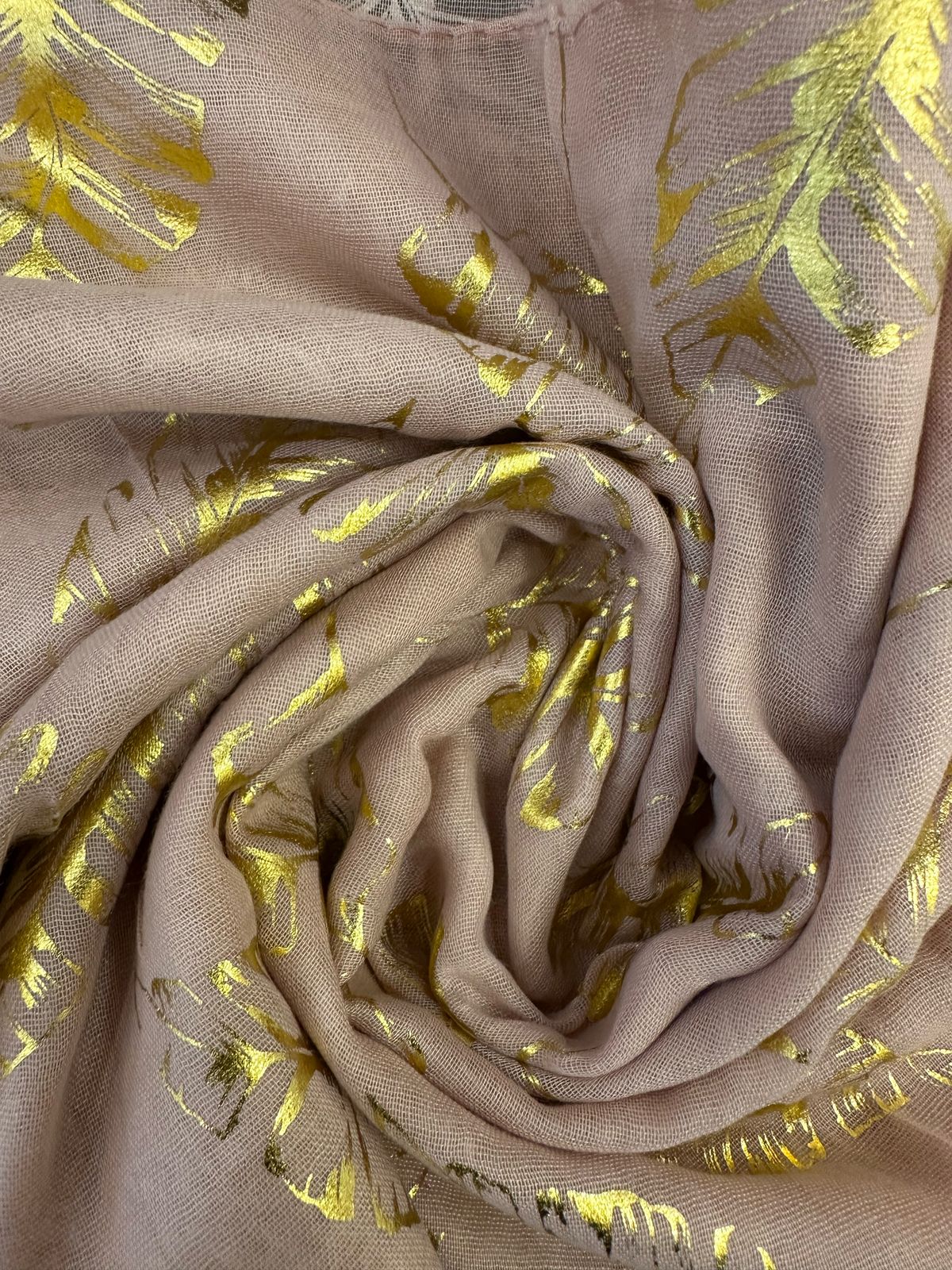 Beige Gold Foil Printed Lawn Scarfs