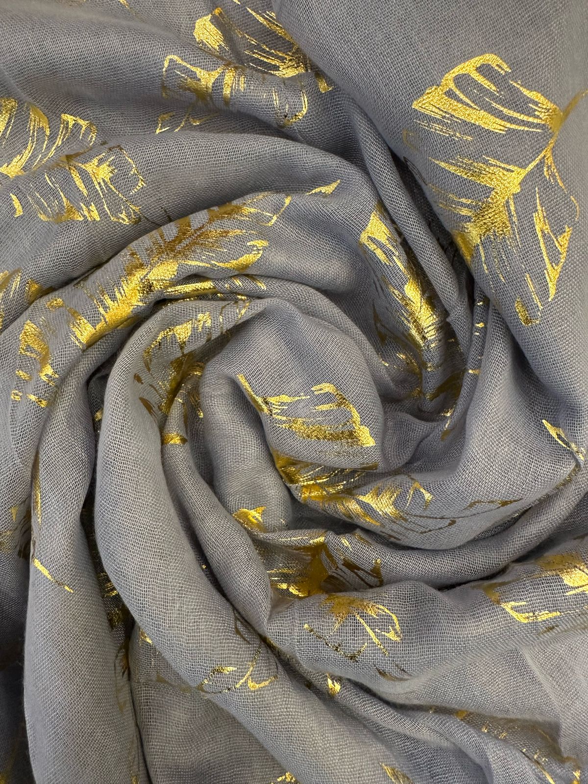 Grey Gold Foil Printed Lawn Scarfs