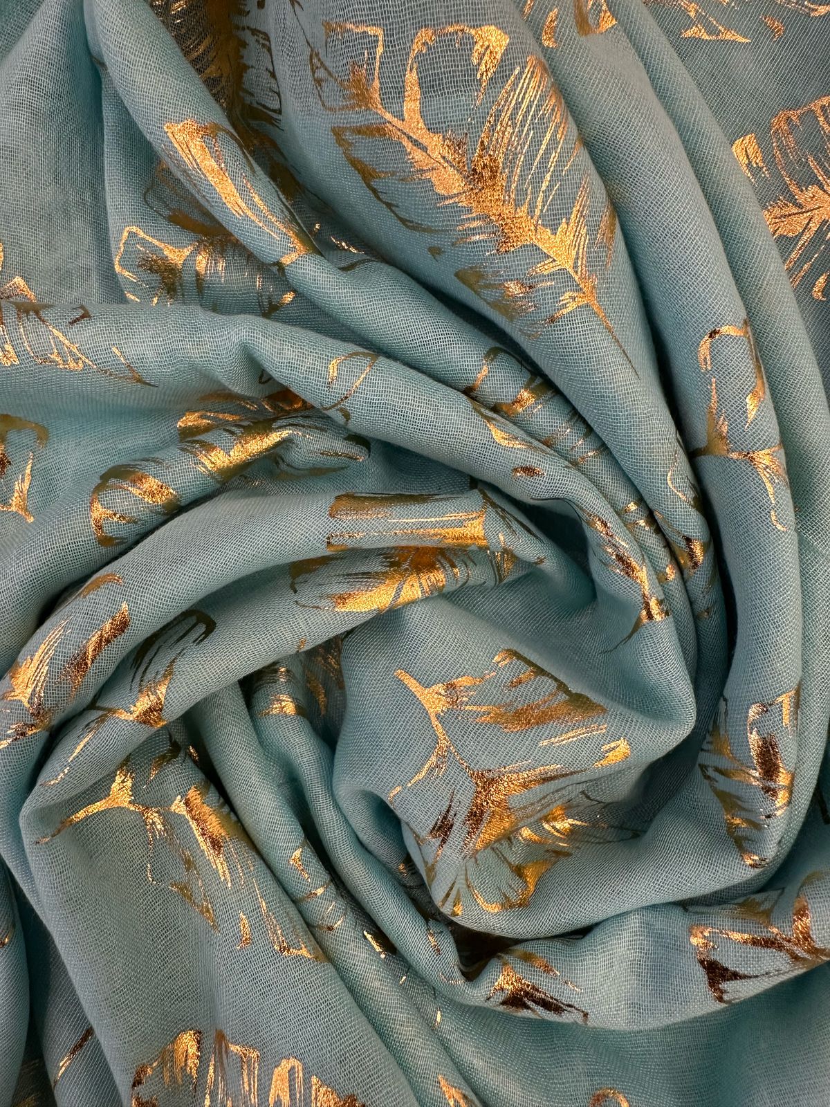 Blue Gold Foil Printed Lawn Scarfs